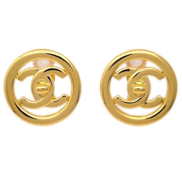 Chanel CC Turnlock Button Earrings Gold Clip-On - Picture 1 of 5